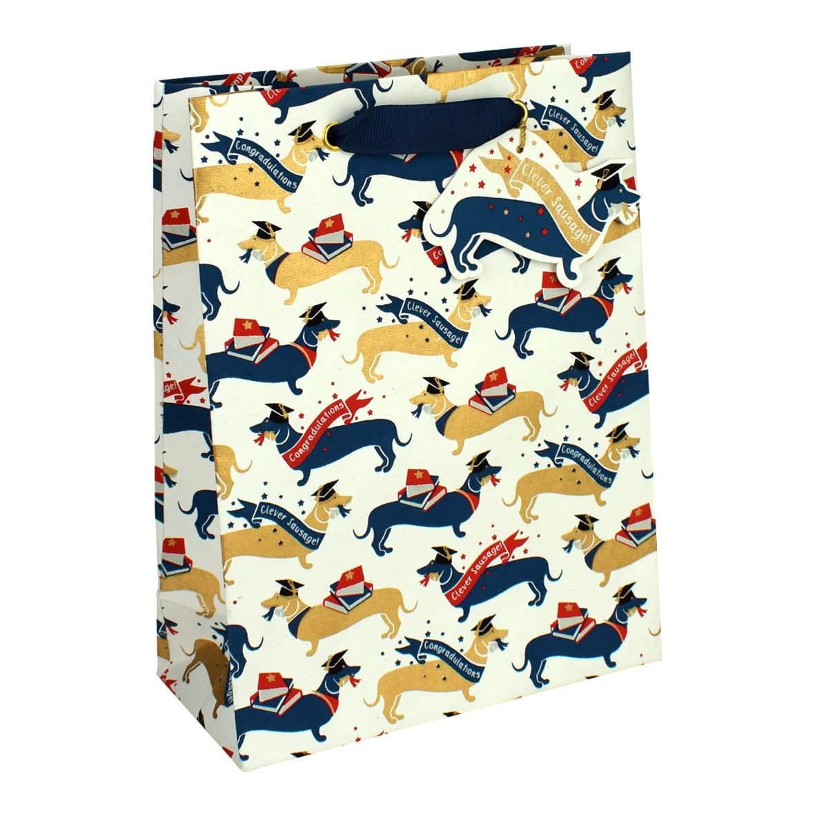Love Vivid Clever Sausage Med Gift Bag with colorful sausage illustrations, perfect for gift presentation.